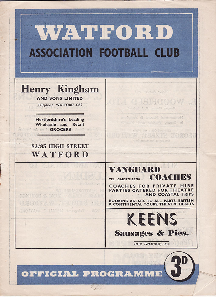 <b>Thursday, September 6, 1951</b><br />vs. Watford (Away)